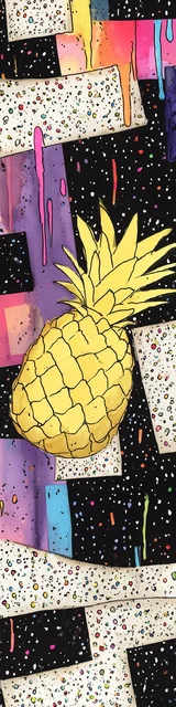 Free pineapple bookmark featuring a yellow pineapple on a 80s pattern